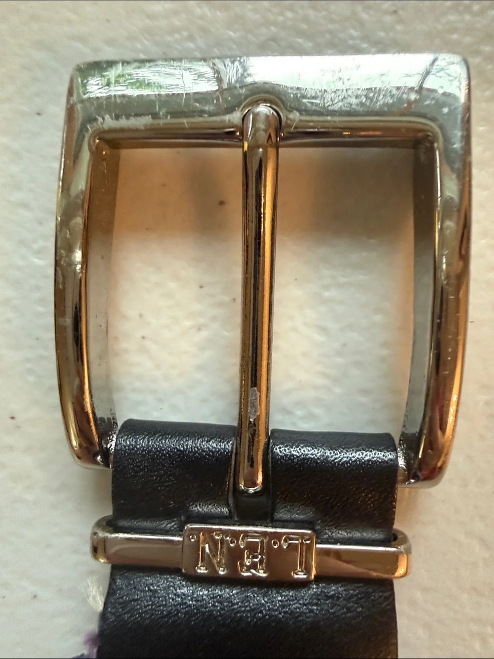 L.E.N. Black Leather Belt with Pink Contrast Stitching 40 inches